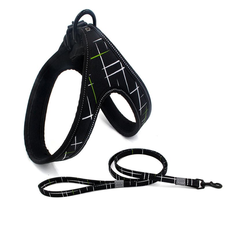 GENERICO - Arnés y Correa Reflectantes para Mascota Perro Negro Talla L