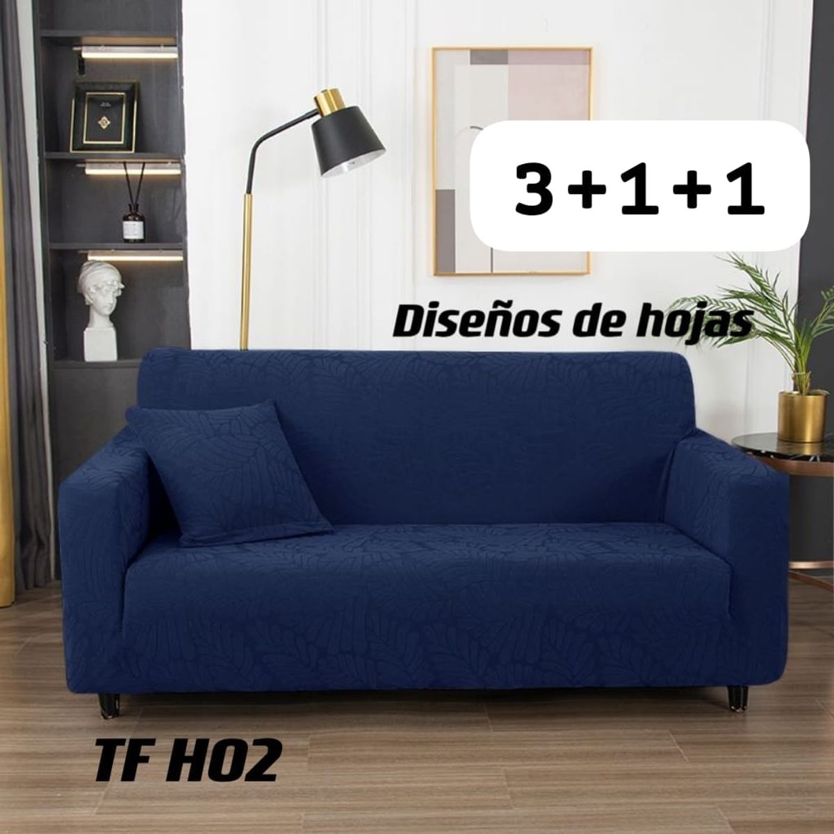 GENERICO - Set de Fundas de Sillones 3+1+1 Cpo Poliéster Textura Azul TFH02