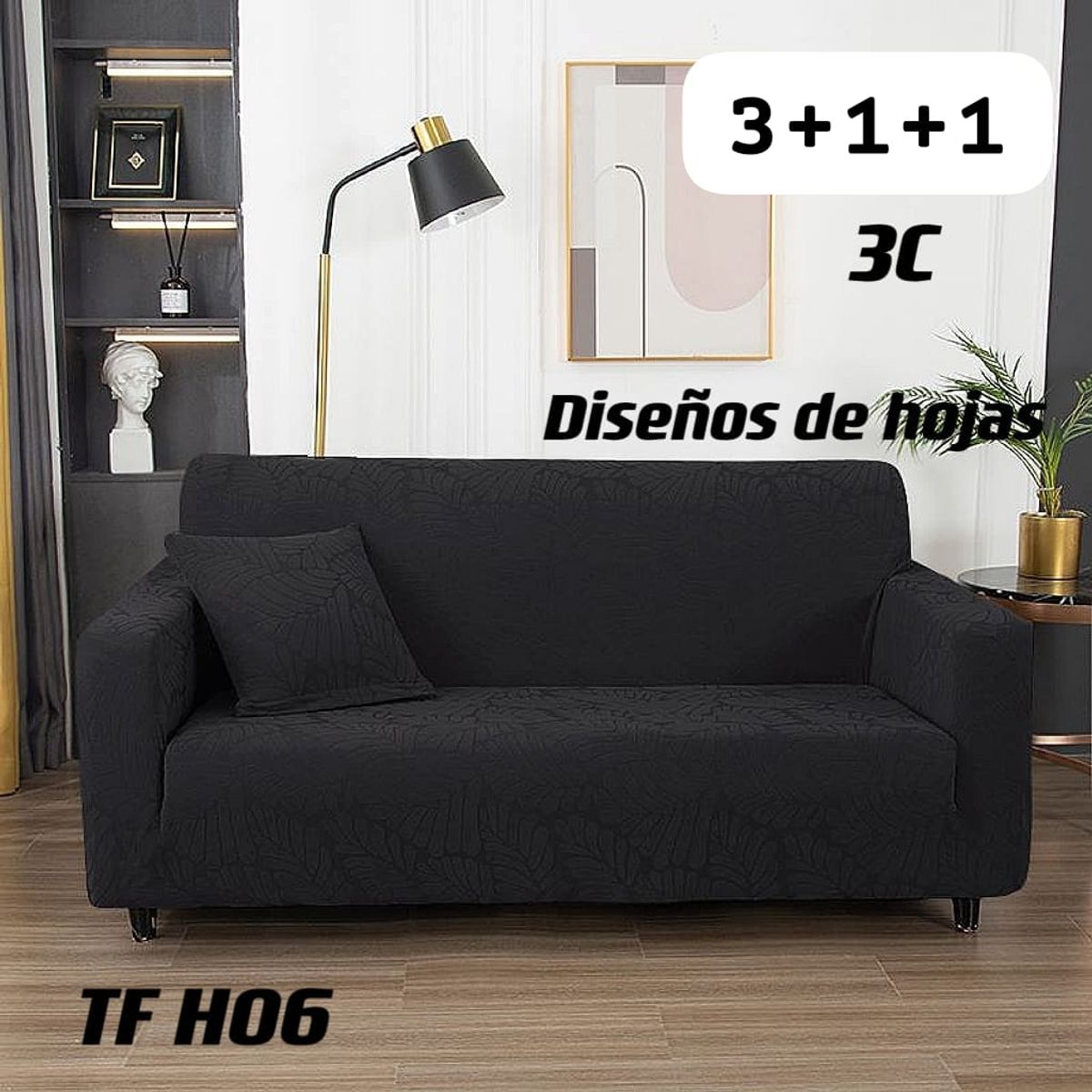 GENERICO - Funda de Sillon 3 Cuerpos Poliéster Textura. Color Negro TFH06