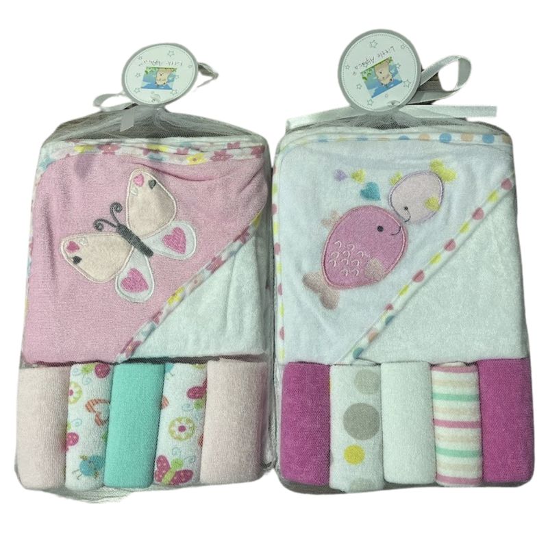 GENERICO - Set Toalla Con Capucha Bebe 5 Mas Toallitas Multiuso Baño