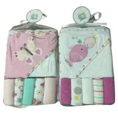 GENERICO - Set Toalla Con Capucha Bebe 5 Mas Toallitas Multiuso Baño