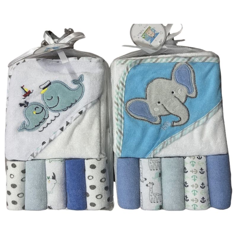 GENERICO - Set Toalla Con Capucha Bebe 5 Mas Toallitas Multiuso Baño