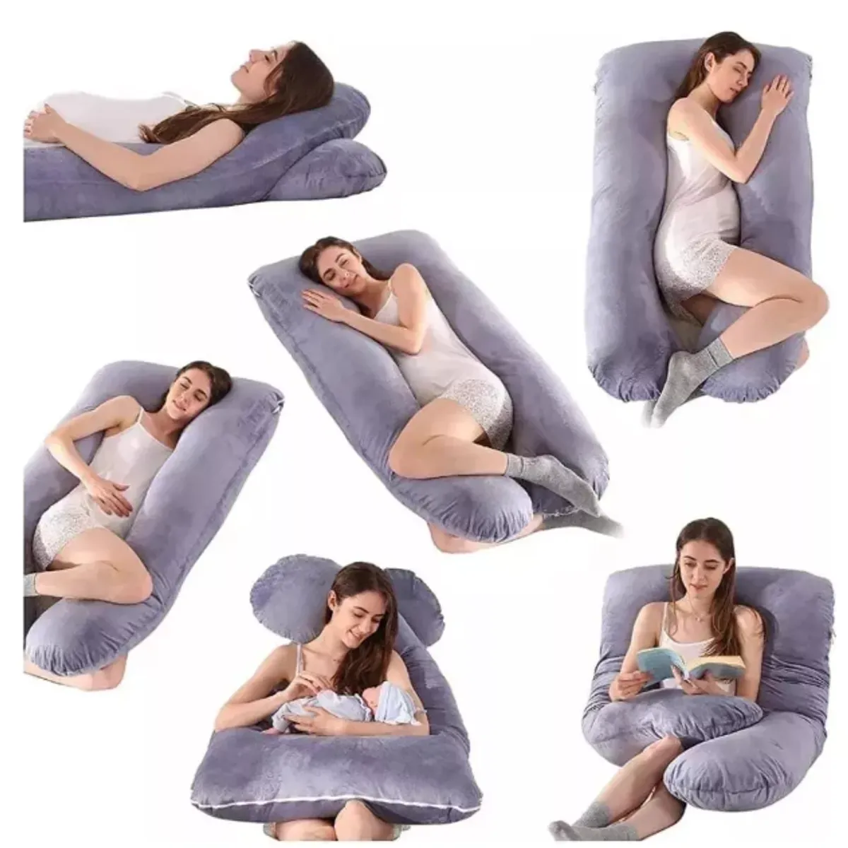 GENERICO - Cojin Almohada Maternal Con Funda Extra Suave Forma en U