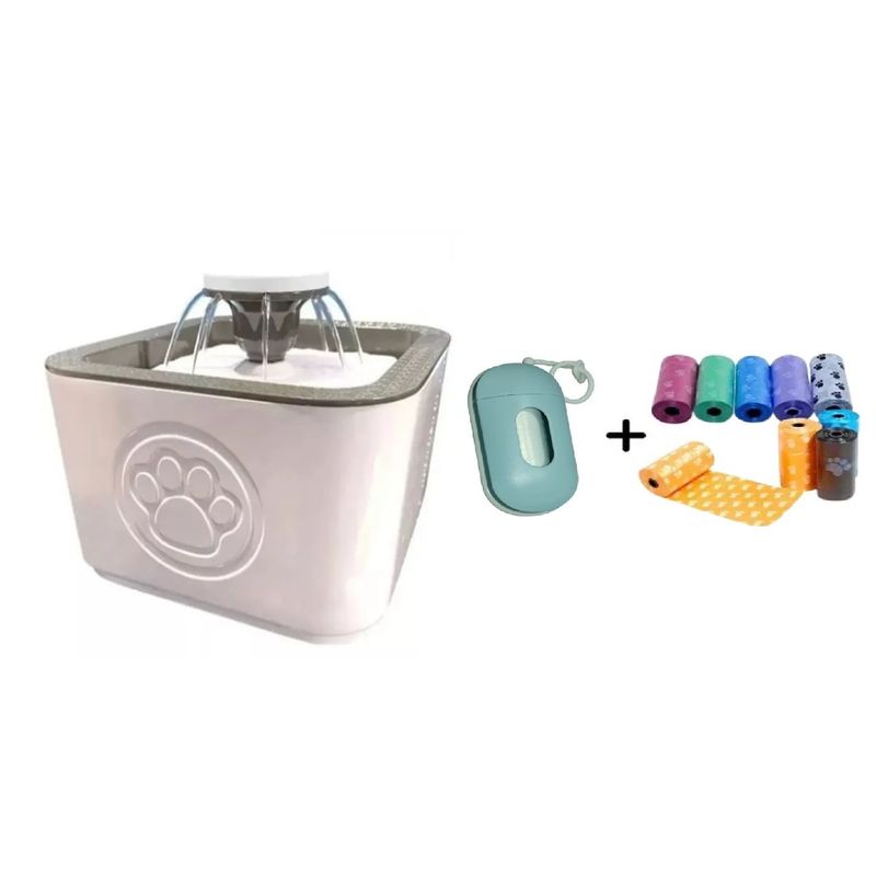 GENERICO - Set 10 Rollos + Porta Bolsa + Bebedero Gatos Cuadrada