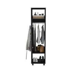FMFURNITURE - Closet Con Espejo 1 Puerta Y Ruedas Fm-026N - Negro