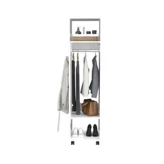 FMFURNITURE - Closet Con Espejo 1 Puerta Y Ruedas Fm-026B - Blanco
