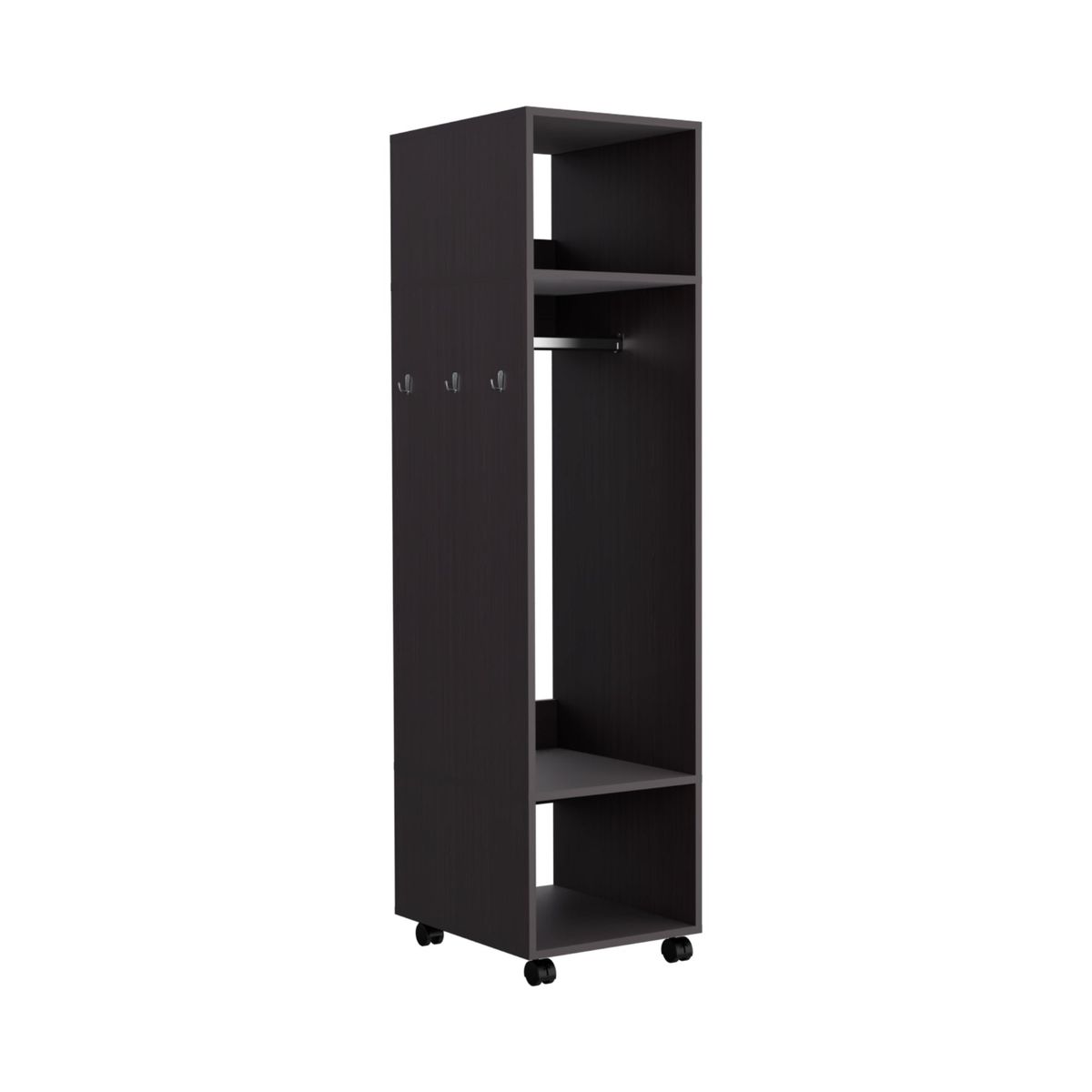 FMFURNITURE - Closet Con Espejo y Ruedas - Negro 160x40x48 cm