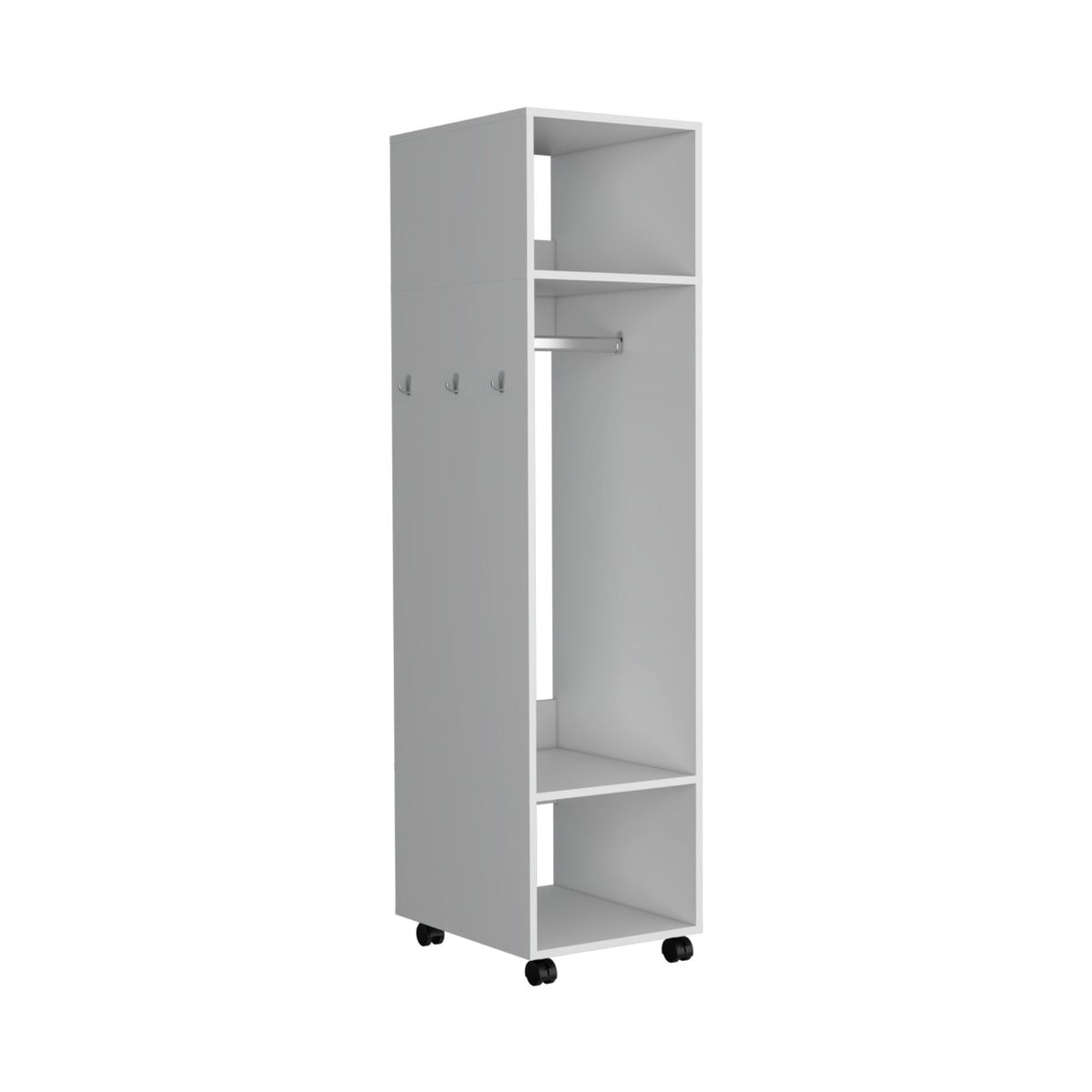 FMFURNITURE - Closet Con Espejo y Ruedas - Blanco 160x40x48 cm