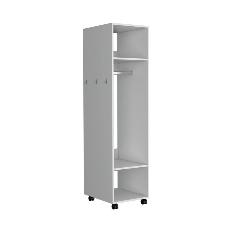 FMFURNITURE - Closet Con Espejo y Ruedas - Blanco 160x40x48 cm.