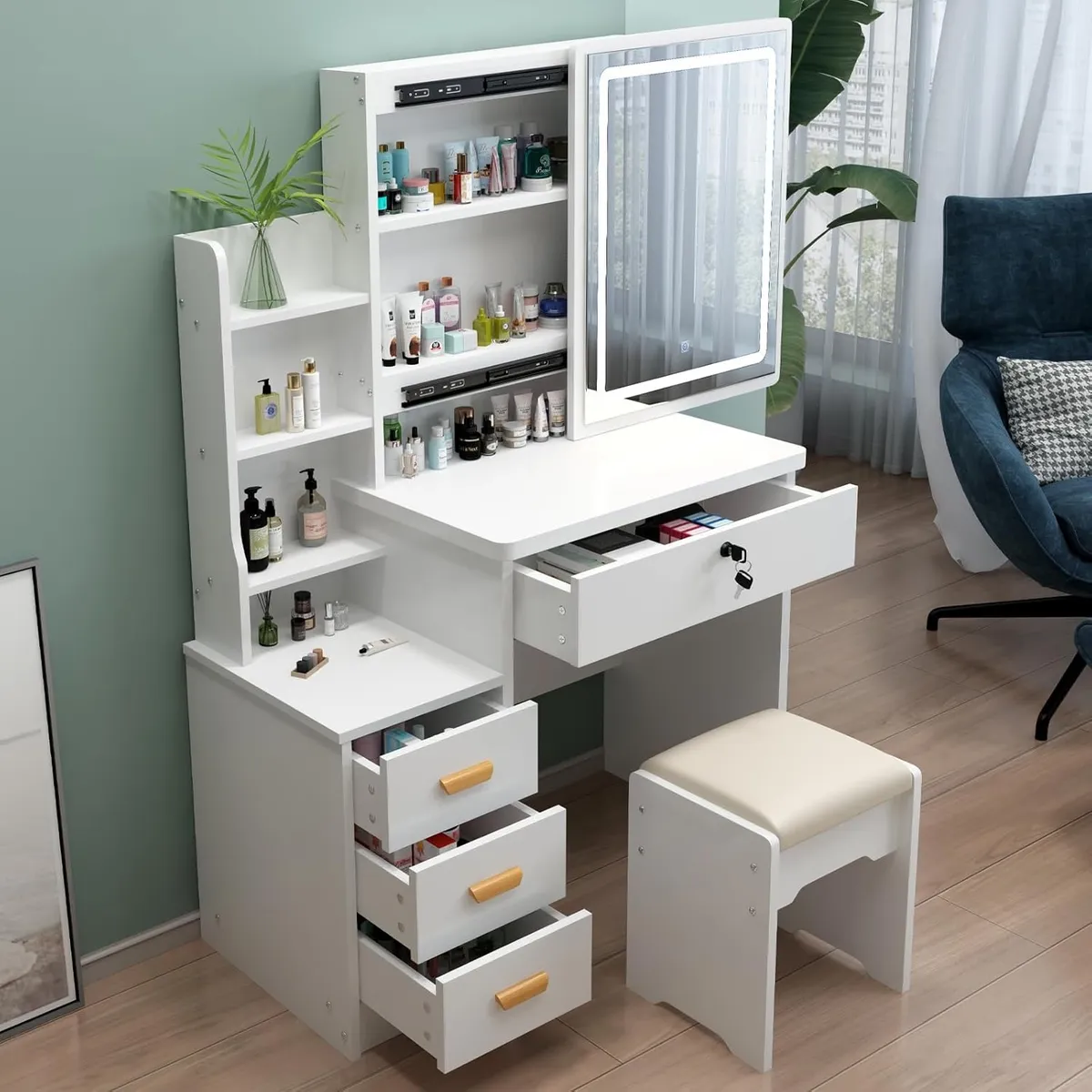 YOMYM - Mueble de Tocador con taburete-