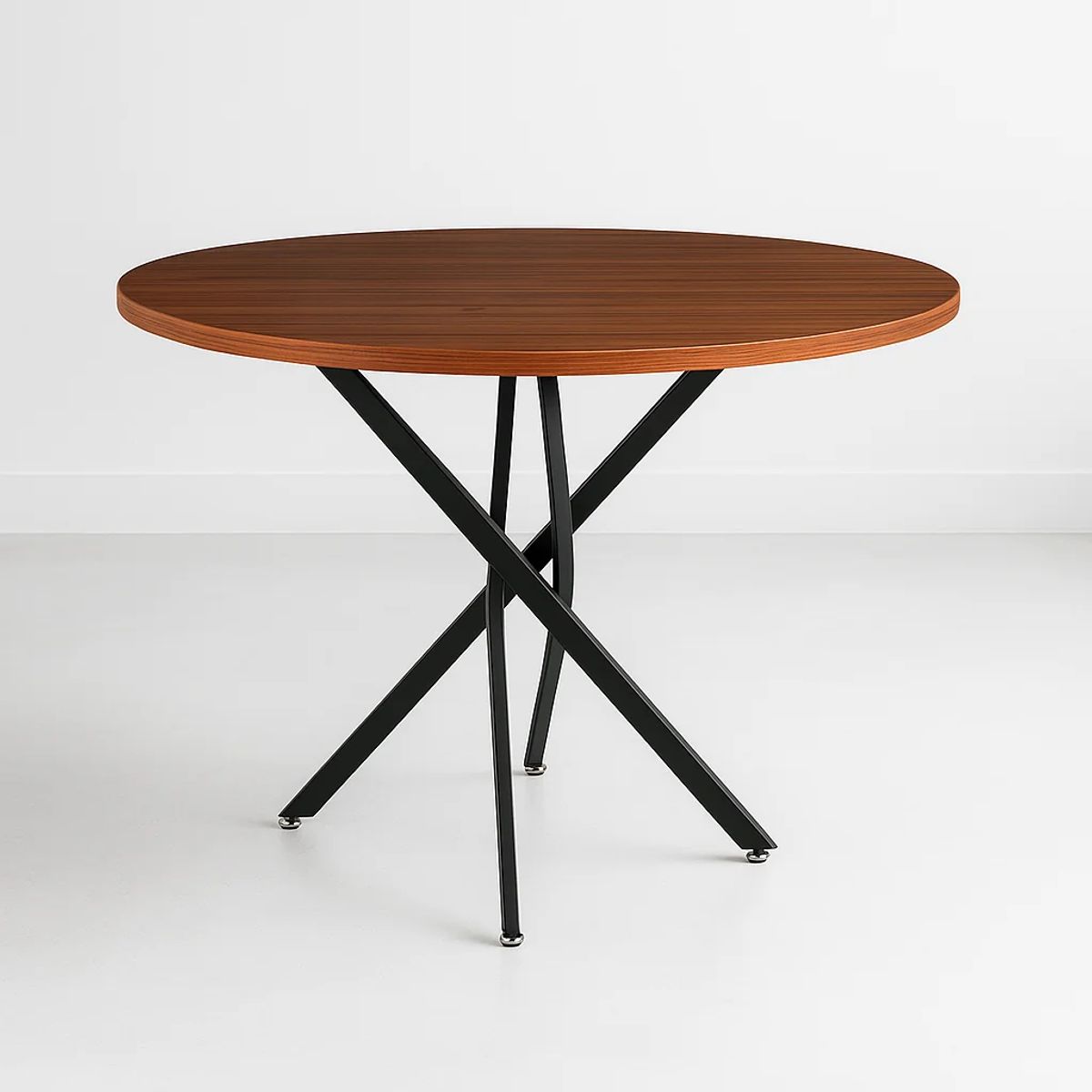 KLIK - Mesa de comedor redonda 100cm color Madera Oscura Walnut enrejada - Café Oscuro