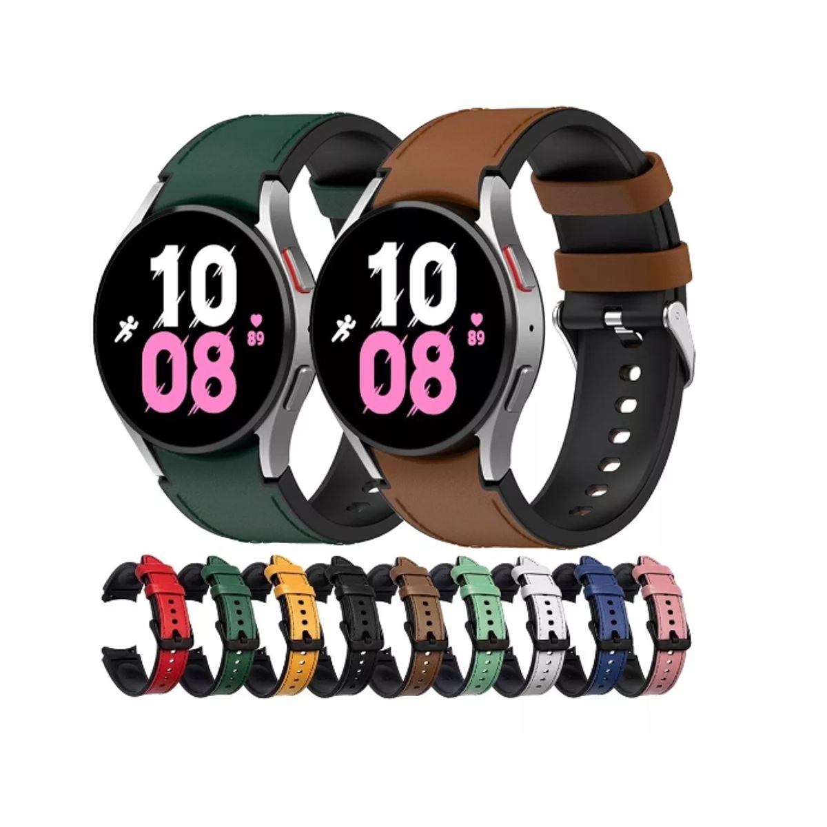 GENERICO - Correa De Ecocuero Para Galaxy Watch 4/5/5pro 40 44 42 46mm-NEGRO