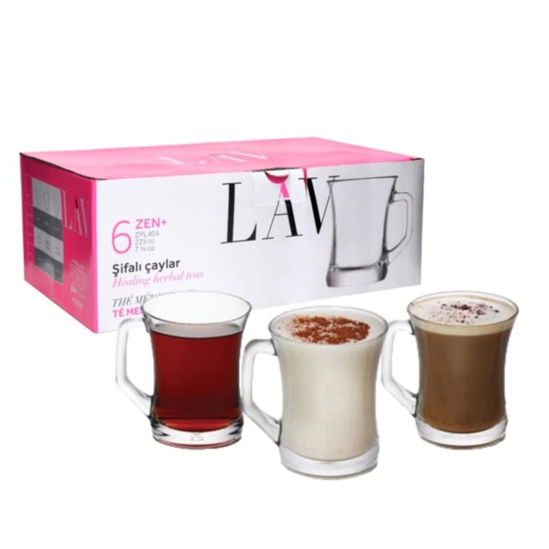 LAV - PACK DE 6 TAZONES VIDRIO TÉ O CAFÉ 225 CC