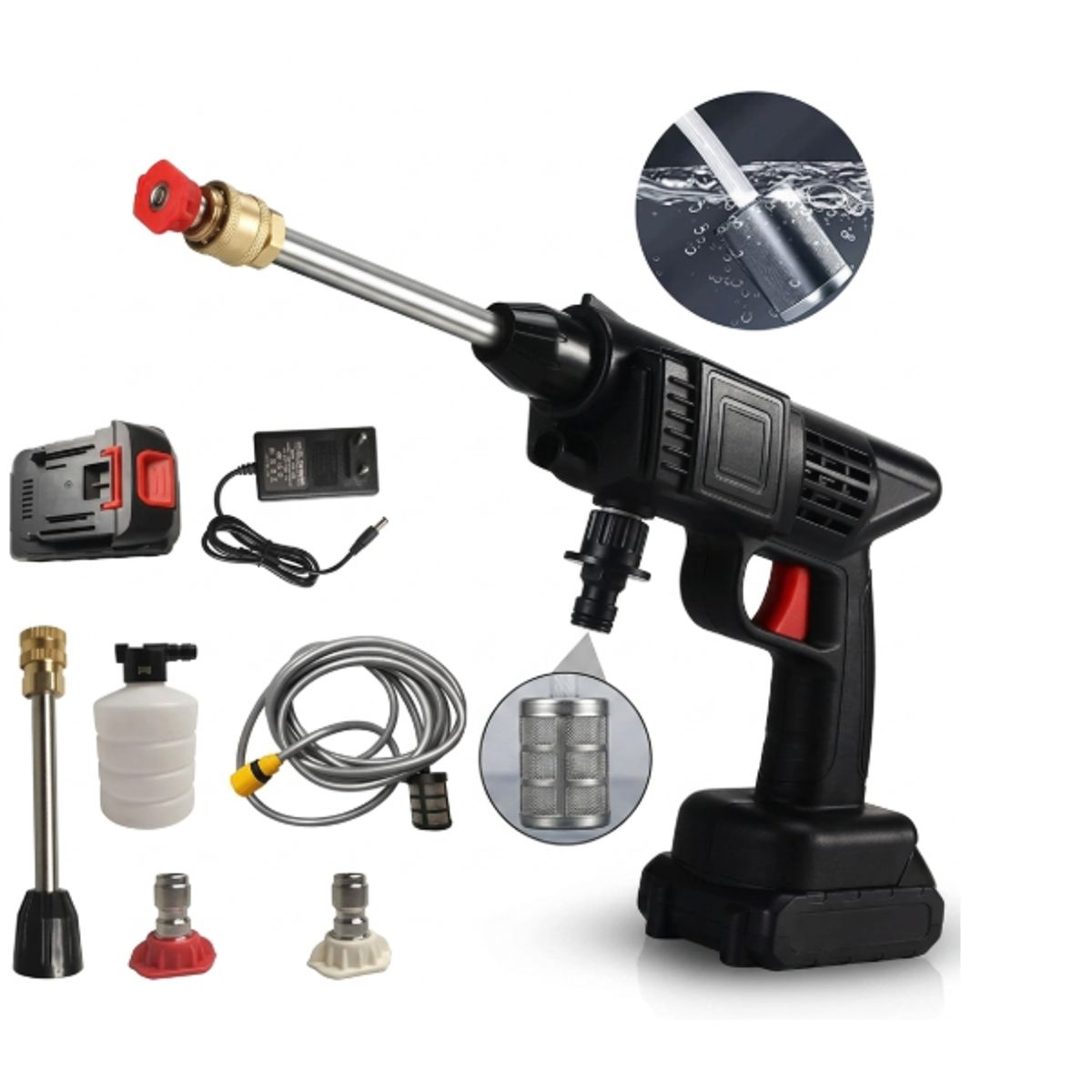 IRM - Hidrolavadora Inalambrica Portatil Alta Presion Auto Jardin Bateria Recargable Kit Completo 48v