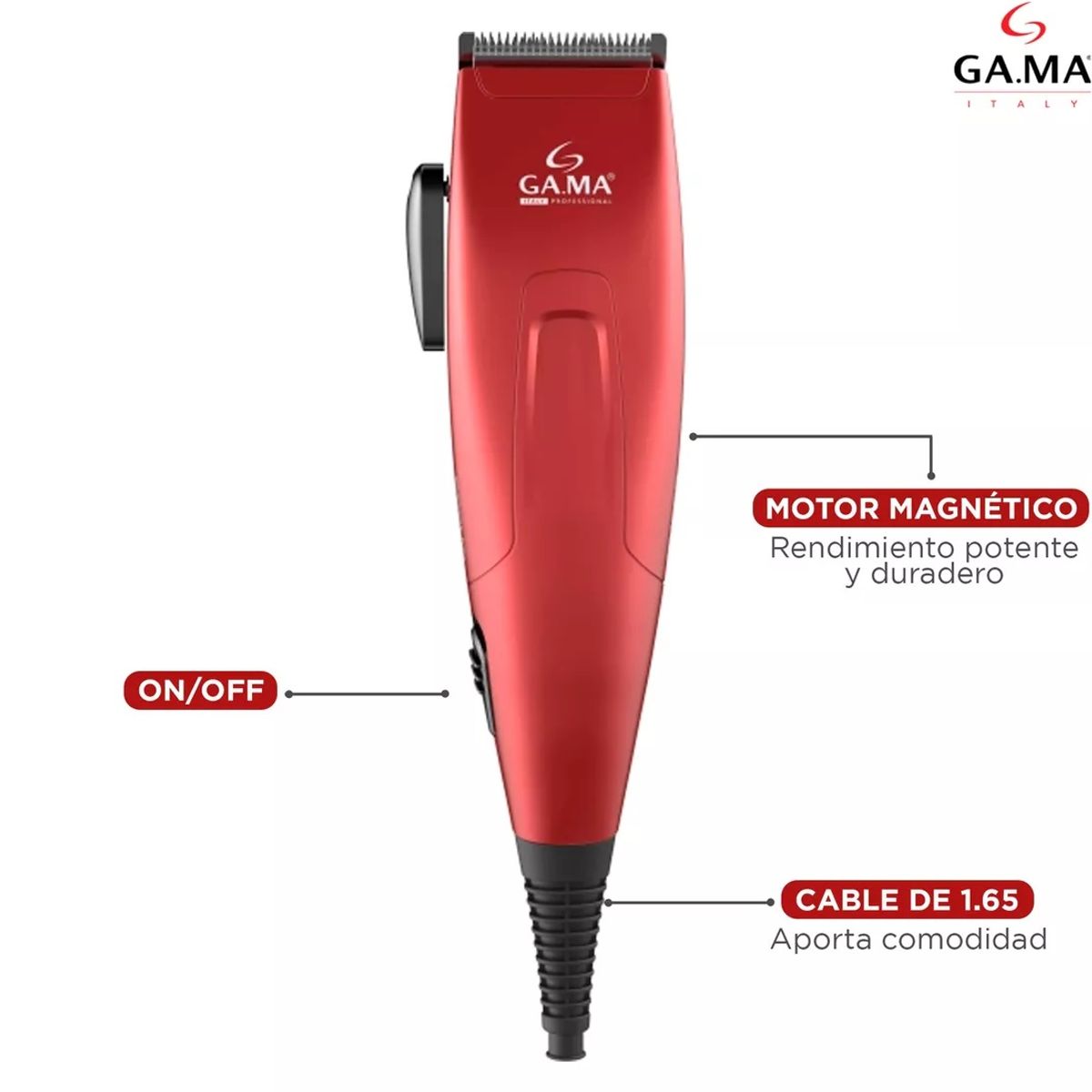 GAMA - Cortapelos Clipper Gm 562 Motor Magnético 24 Piezas Rojo