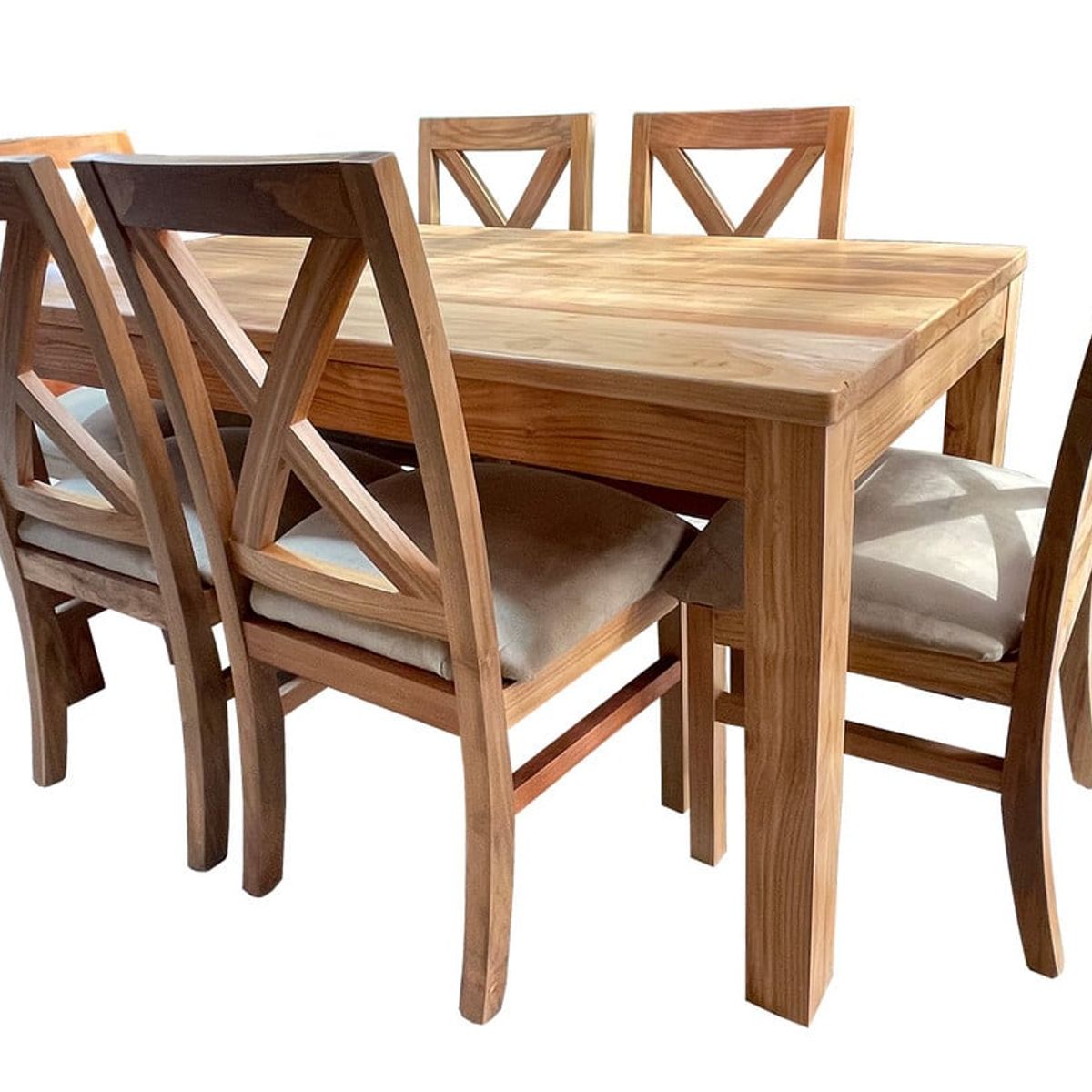 MUEBLES NATIVA - Comedor 90x160 Nativo 6 sillas cruz beige