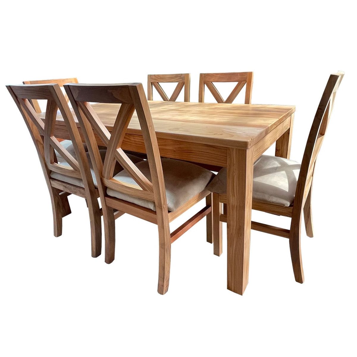 MUEBLES NATIVA - Comedor 90x160 Nativo 6 sillas cruz beige