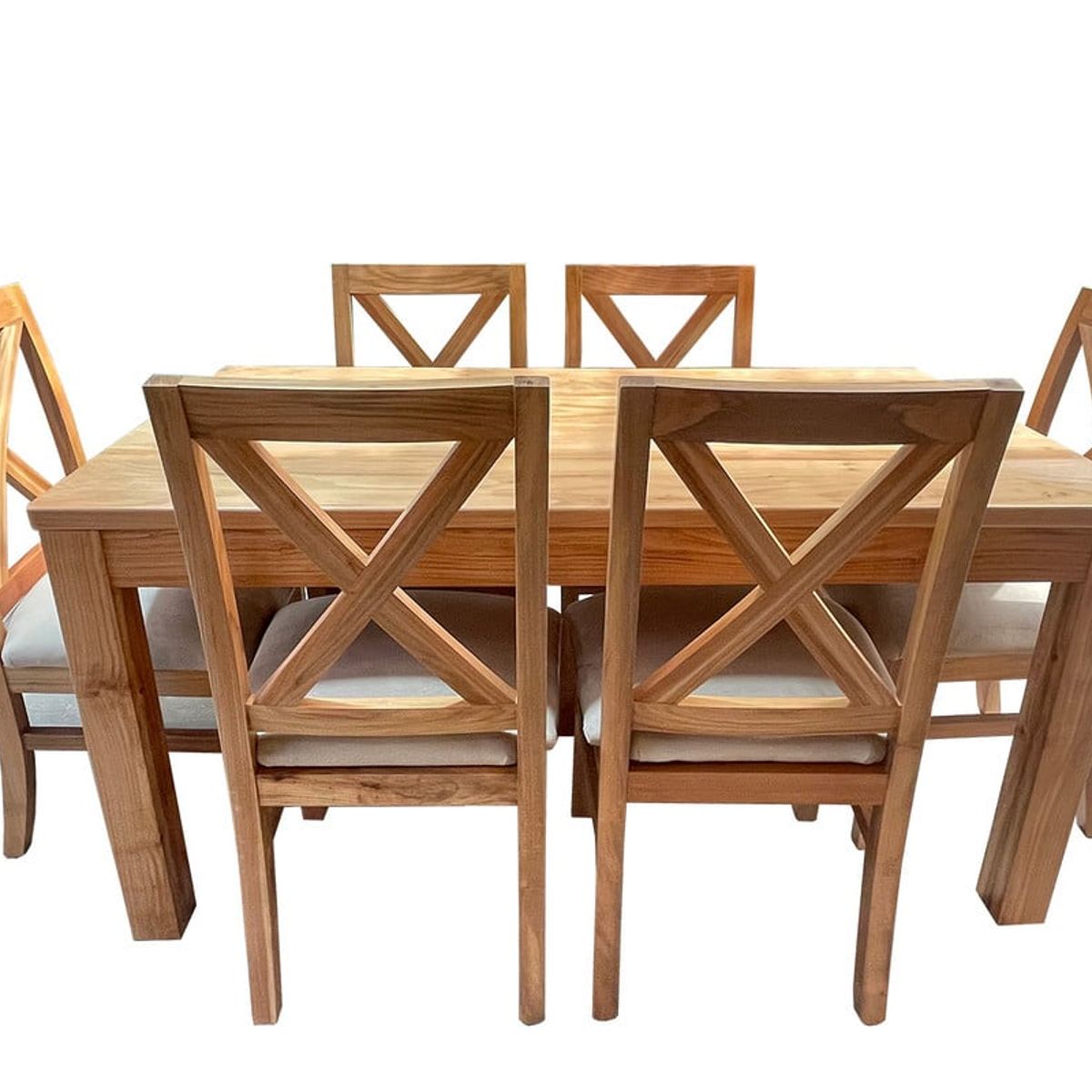 MUEBLES NATIVA - Comedor 90x160 Nativo 6 sillas cruz beige
