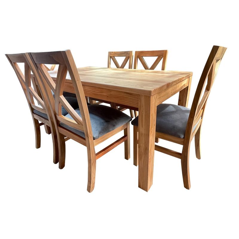MUEBLES NATIVA - Comedor 90x160 Nativo 6 sillas cruz gris
