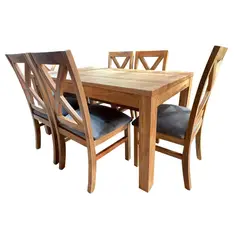 MUEBLES NATIVA - Comedor 90x160 Nativo 6 sillas cruz gris