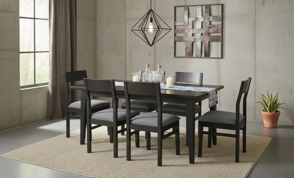 Comedor 6 Sillas Vendetta negro tapiz gris