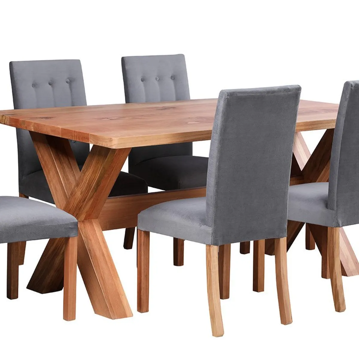 MUEBLES NATIVA - Comedor cruz 100x180 silla  6 vestidas gris