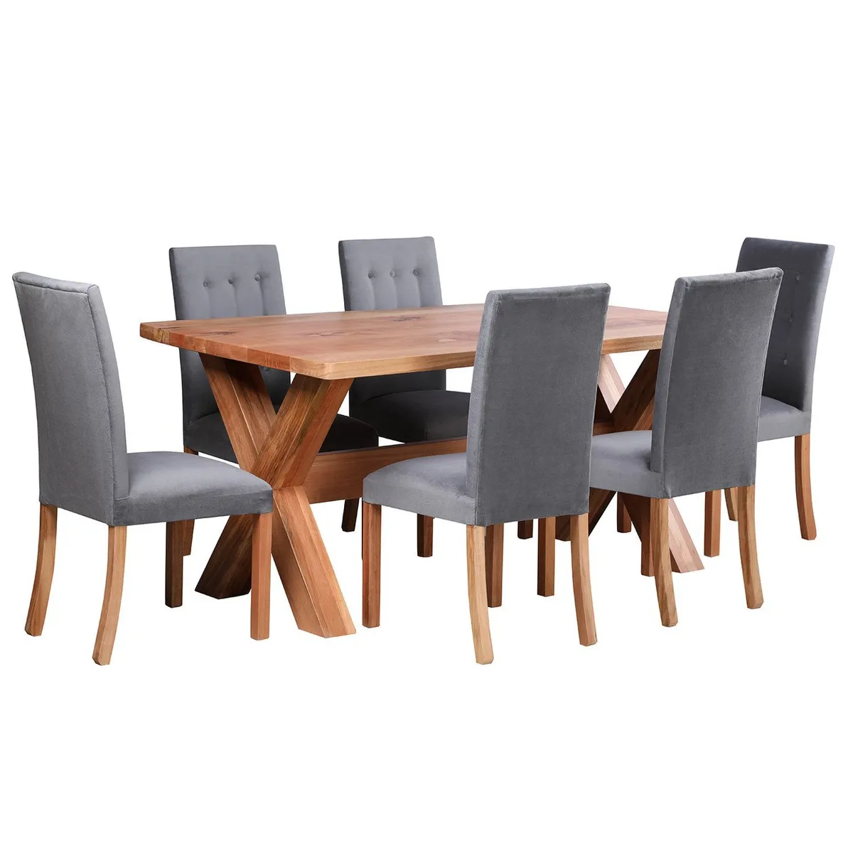 MUEBLES NATIVA - Comedor cruz 100x180 silla  6 vestidas gris