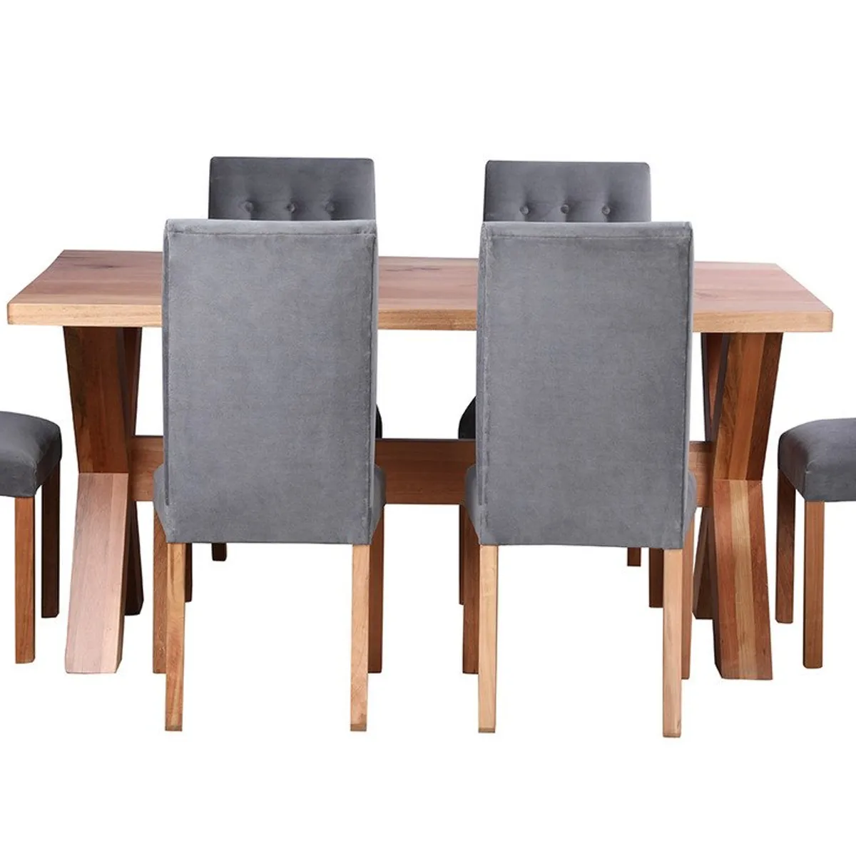 MUEBLES NATIVA - Comedor cruz 100x180 silla  6 vestidas gris