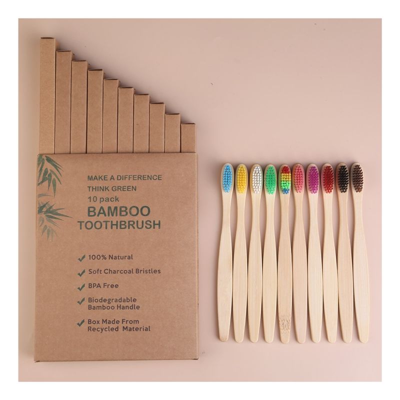 GENERICO - 10 Cepillos De Dientes Bambú Ecológico Biodegradable Adulto