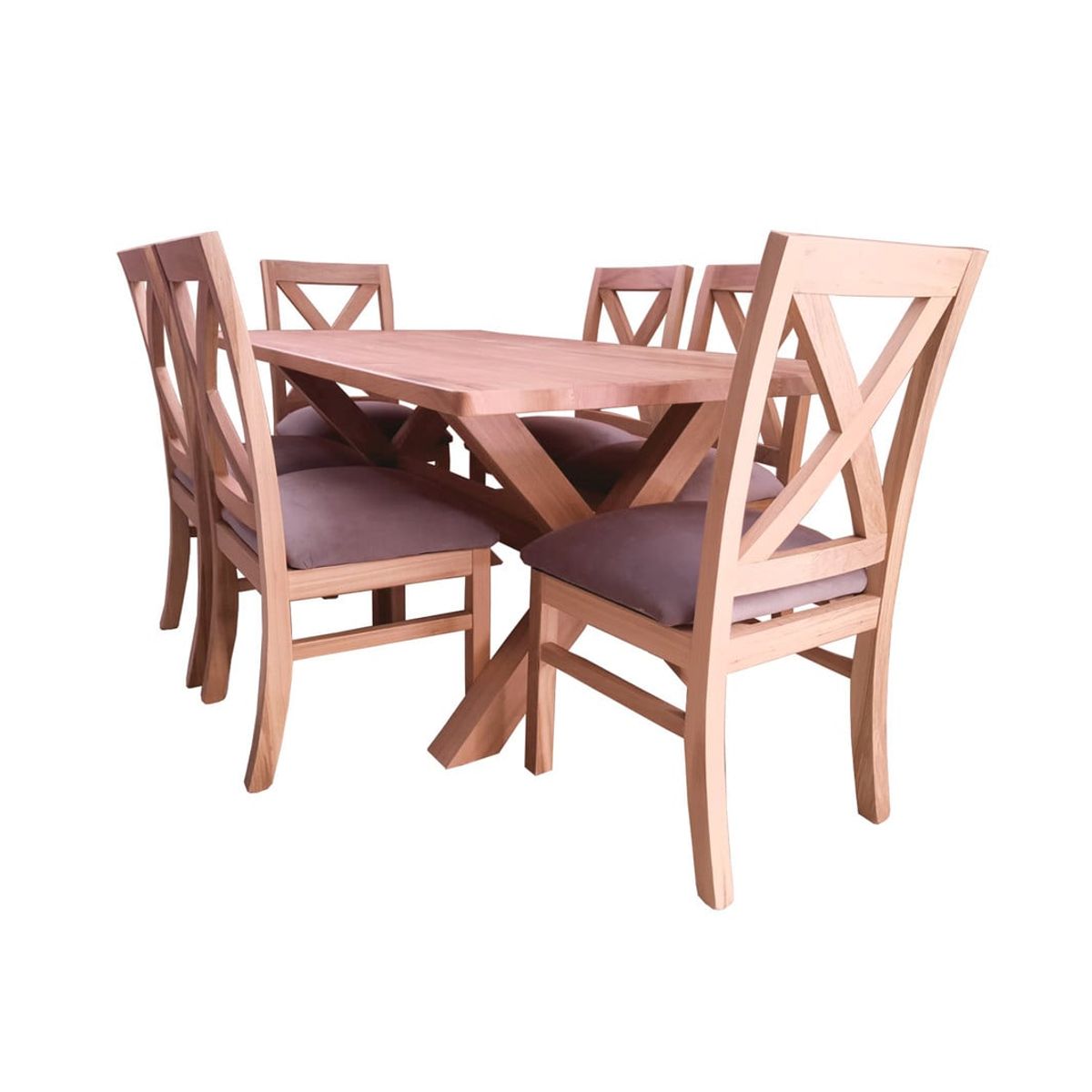 MUEBLES NATIVA - COMEDOR CRUZ 100x180 SILLA CRUZ 6 GRIS