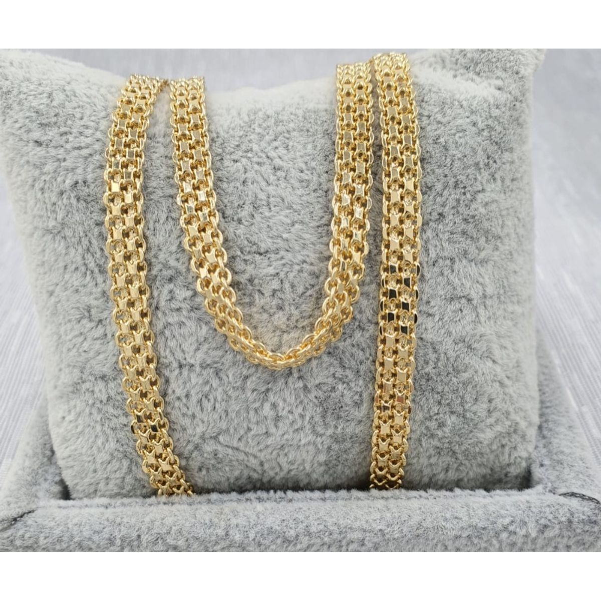 GENERICO - Cadena Tejido Chino Doble Carril Oro Laminado 18k 65cm