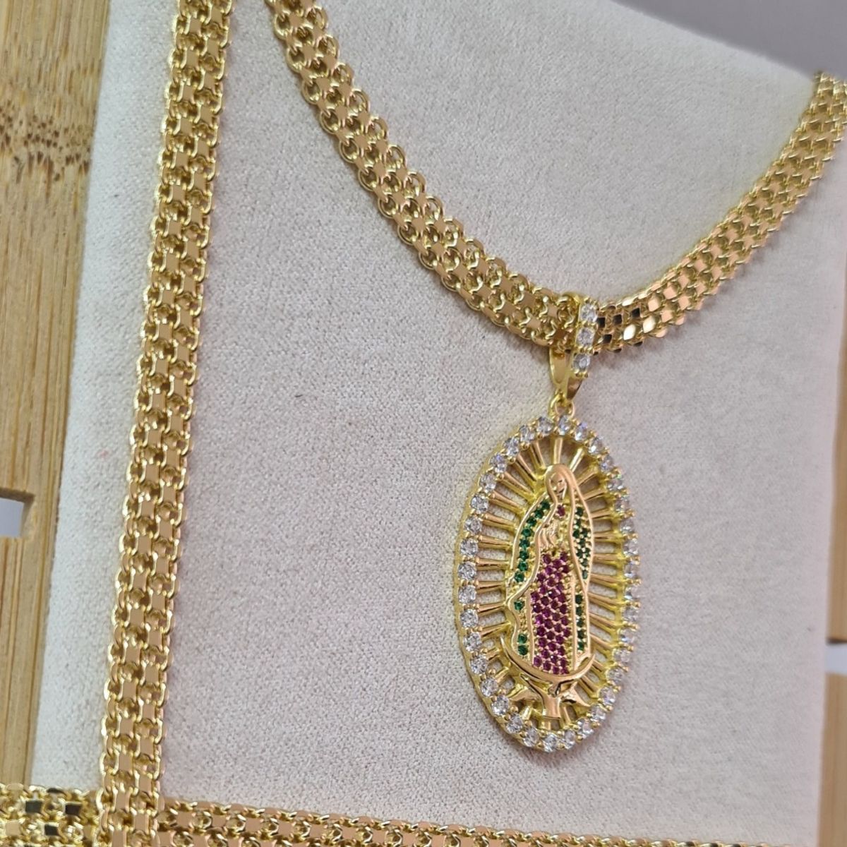 GENERICO - Cadena Tejido Chino Doble Carril Oro Laminado 18k 65cm