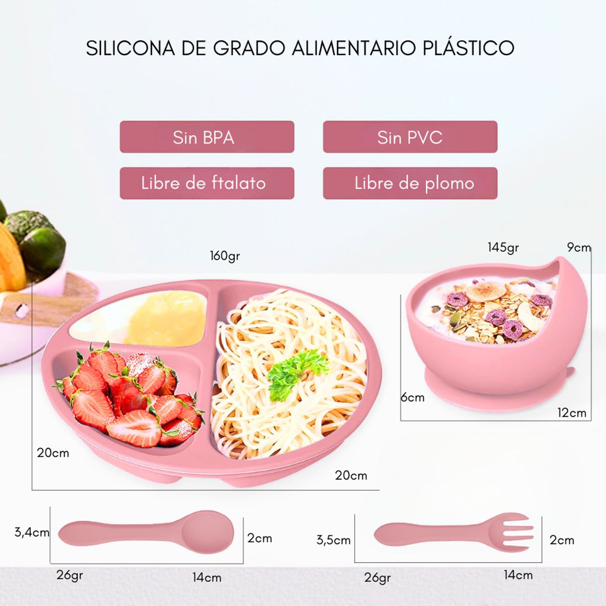 GENERICO - Set De Alimentación Bebe De Silicona Antideslizante Colores