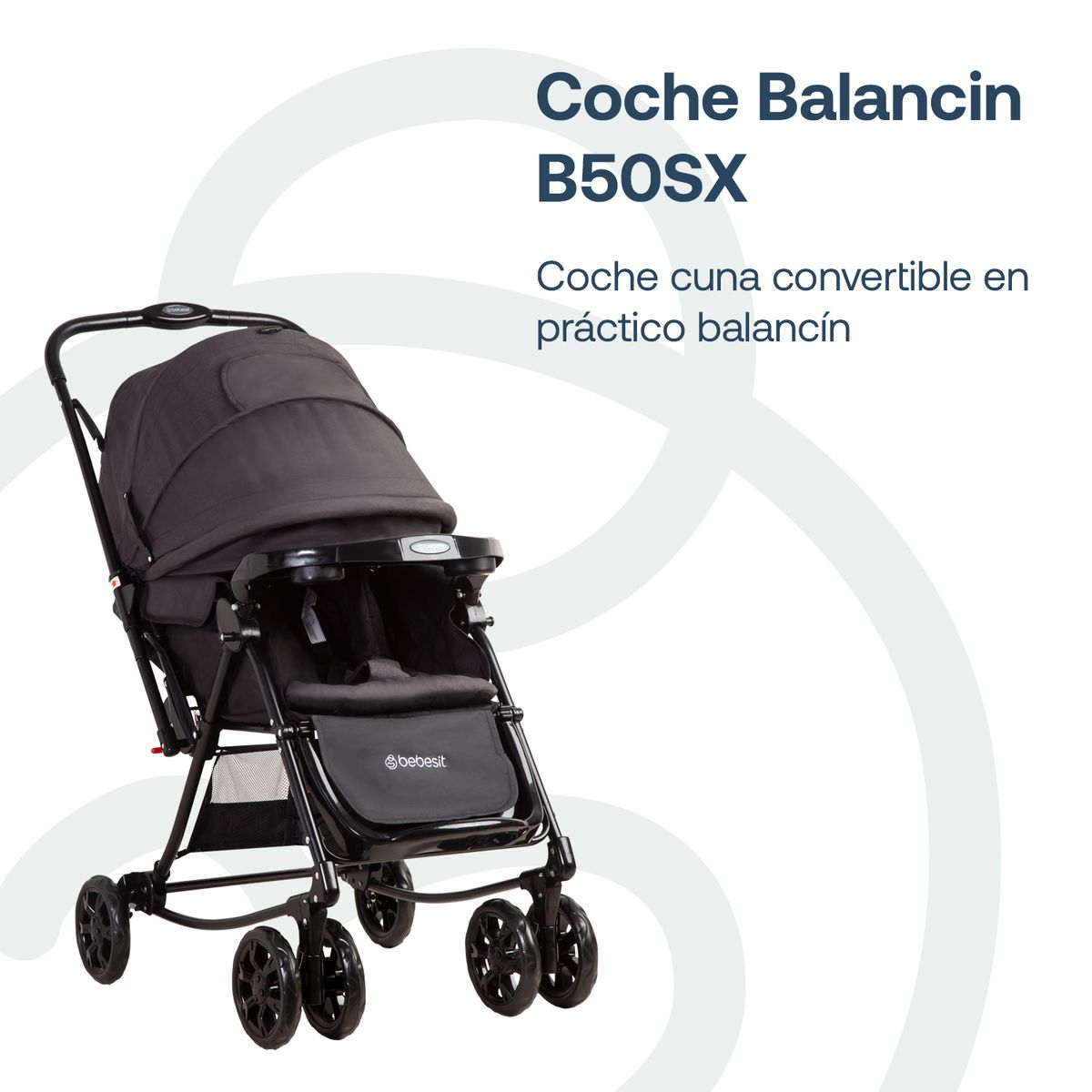 BEBESIT - Coche Cuna Balancin SX Negro Melange Bebesit