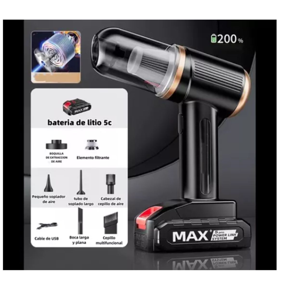 GENERICO - Aspiradora De Mano Inalambrica Recargable Potente