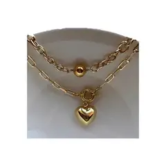 GENERICO - Set Collar oro gold filled cadena rolo + eslabon Broche Timon Corazón