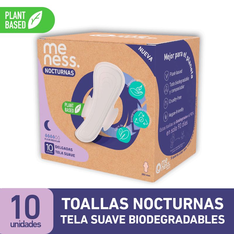 MENESS CONCEPT - Toallas Higiénicas Nocturnas Biodegradables Hipoalergénicas 10u
