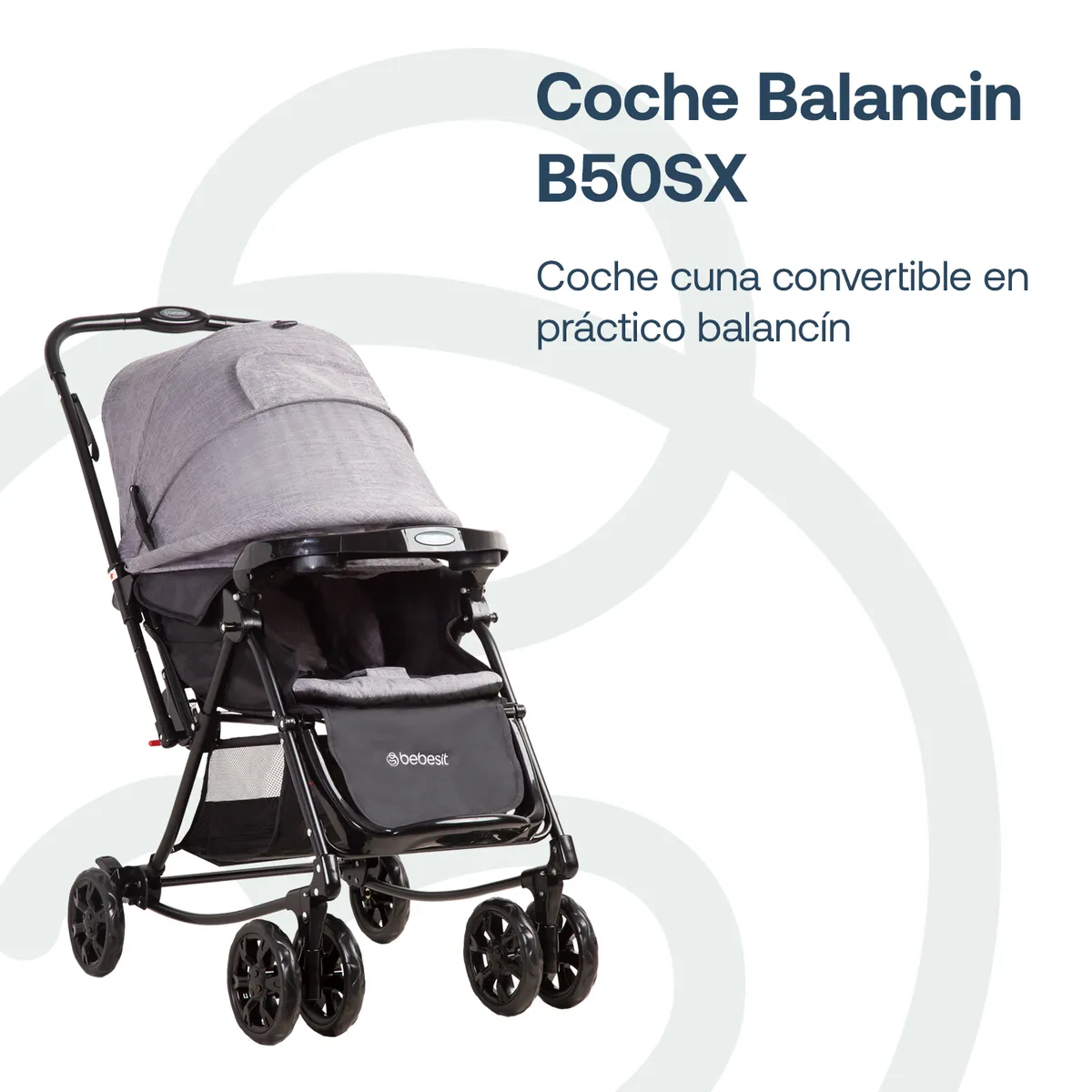 BEBESIT - Coche Cuna Balancin SX Gris Melange Bebesit