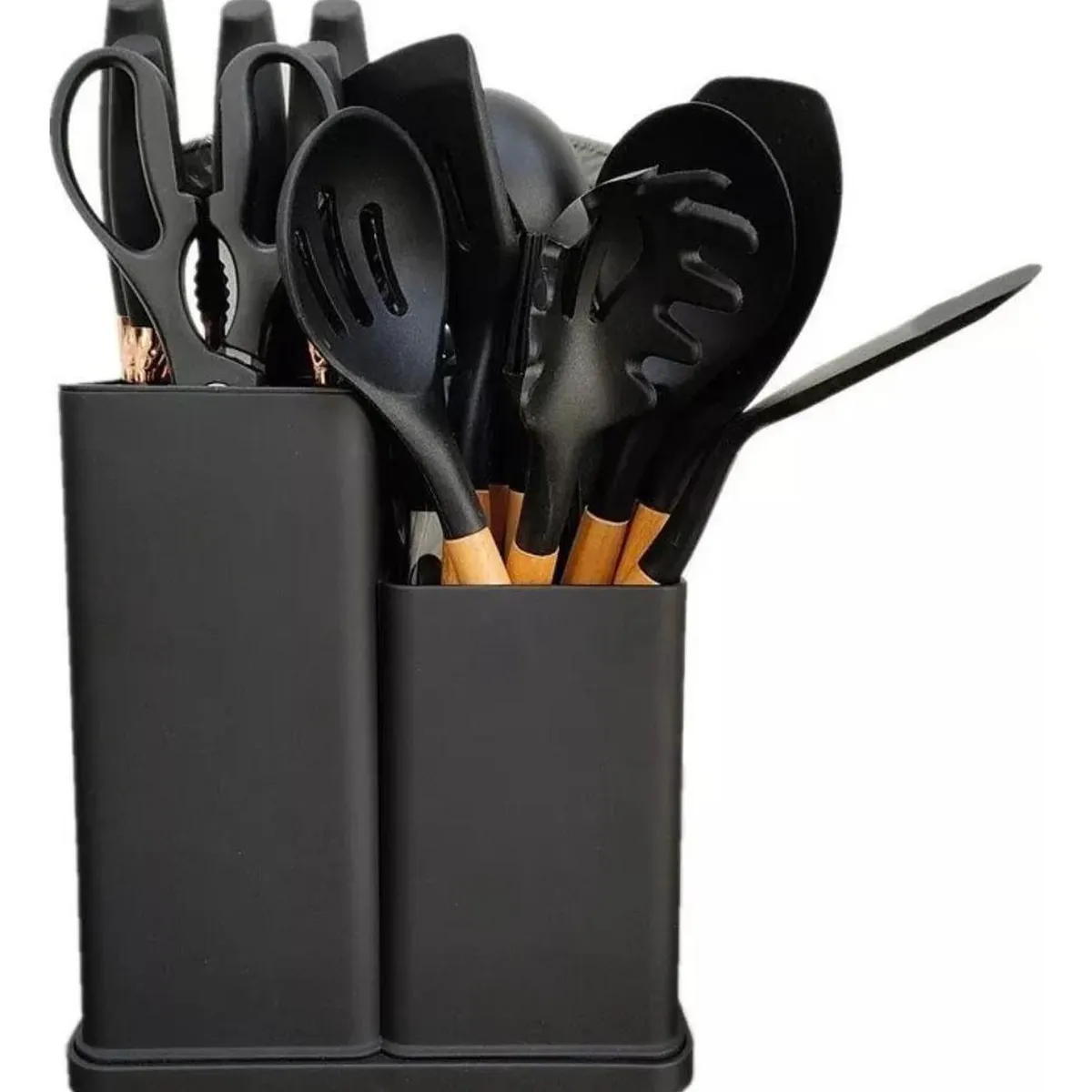 IMPORTCLICK - Set 19 Utensilios Cocina Silicona Acero Inoxidable Negro