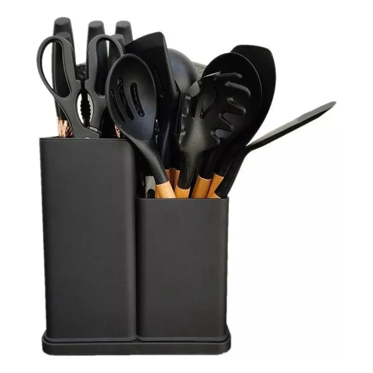 IMPORTCLICK - Set 19 Utensilios Cocina Silicona Acero Inoxidable Negro