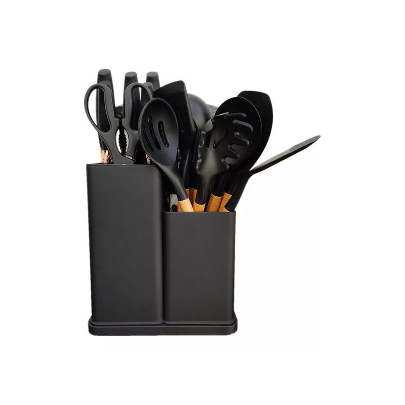 IMPORTCLICK - Set 19 Utensilios Cocina Silicona Acero Inoxidable Negro IMPORTCLICK