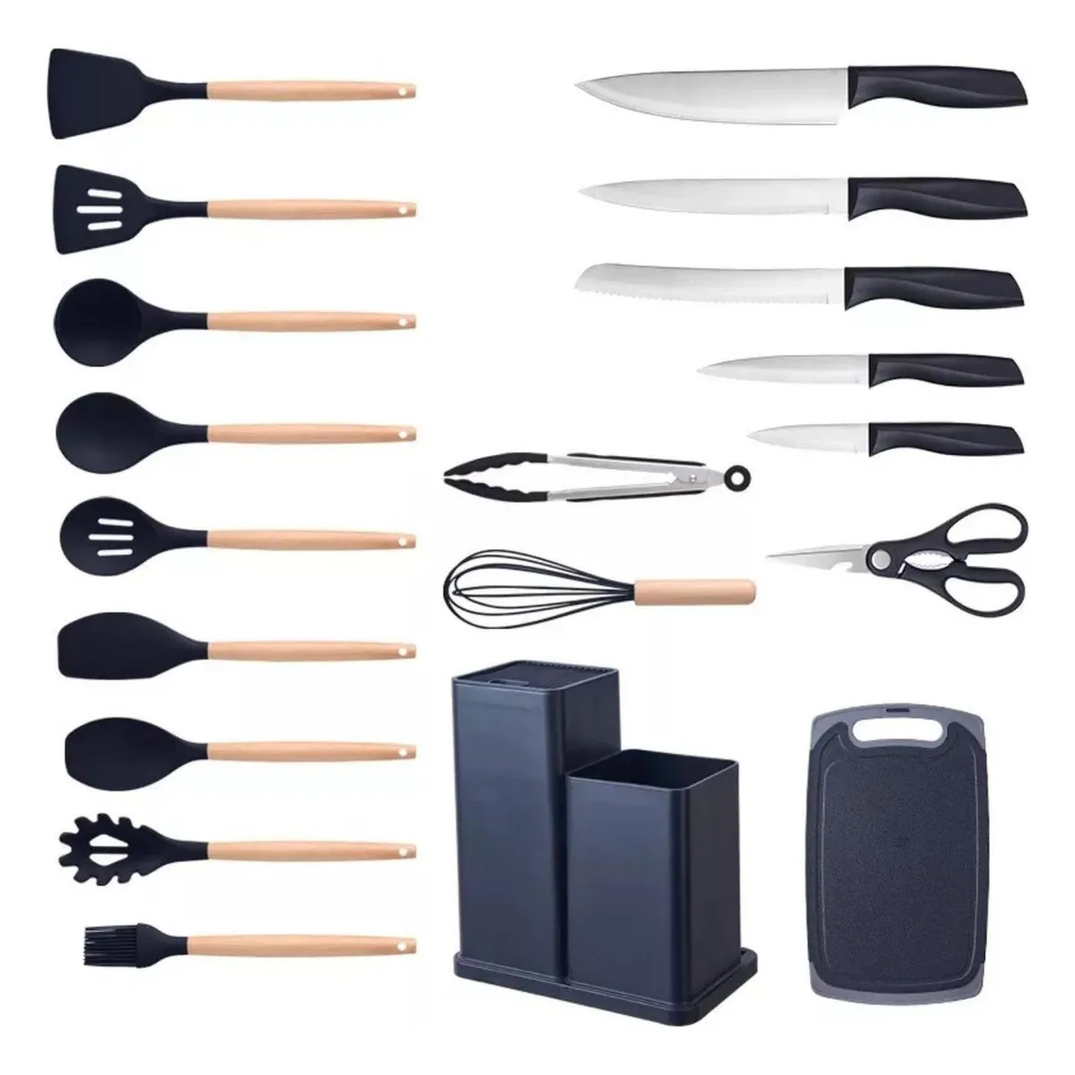 IMPORTCLICK - Set 19 Utensilios Cocina Silicona Acero Inoxidable Negro