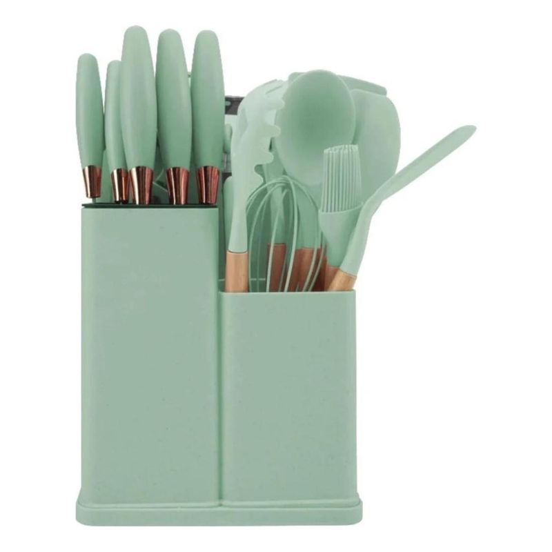 IMPORTCLICK - Set 19 Utensilios Cocina Silicona Acero Inoxidable Verde IMPORTCLICK