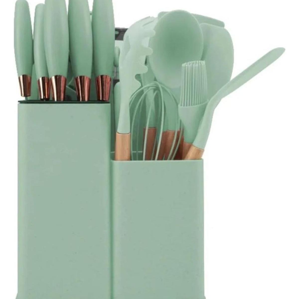 IMPORTCLICK - Set 19 Utensilios Cocina Silicona Acero Inoxidable Verde