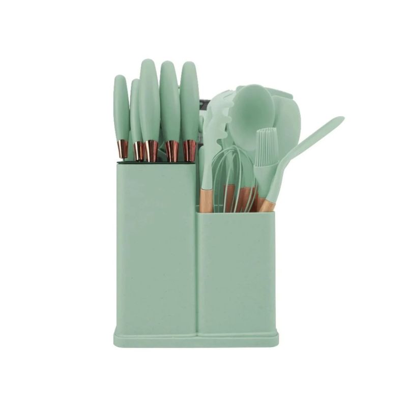 IMPORTCLICK - Set 19 Utensilios Cocina Silicona Acero Inoxidable Verde IMPORTCLICK