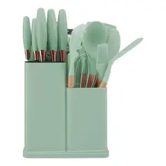 IMPORTCLICK - Set 19 Utensilios Cocina Silicona Acero Inoxidable Verde