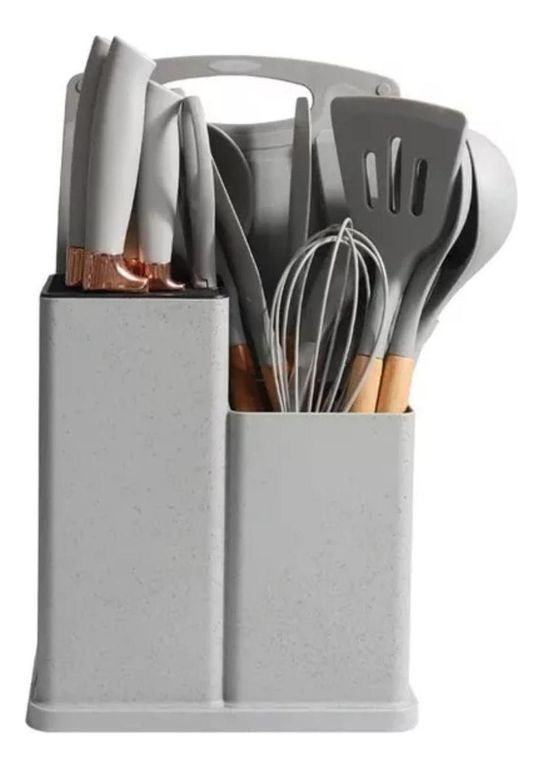 Set 19 Utensilios Cocina Silicona Acero Inoxidable Gris Gris