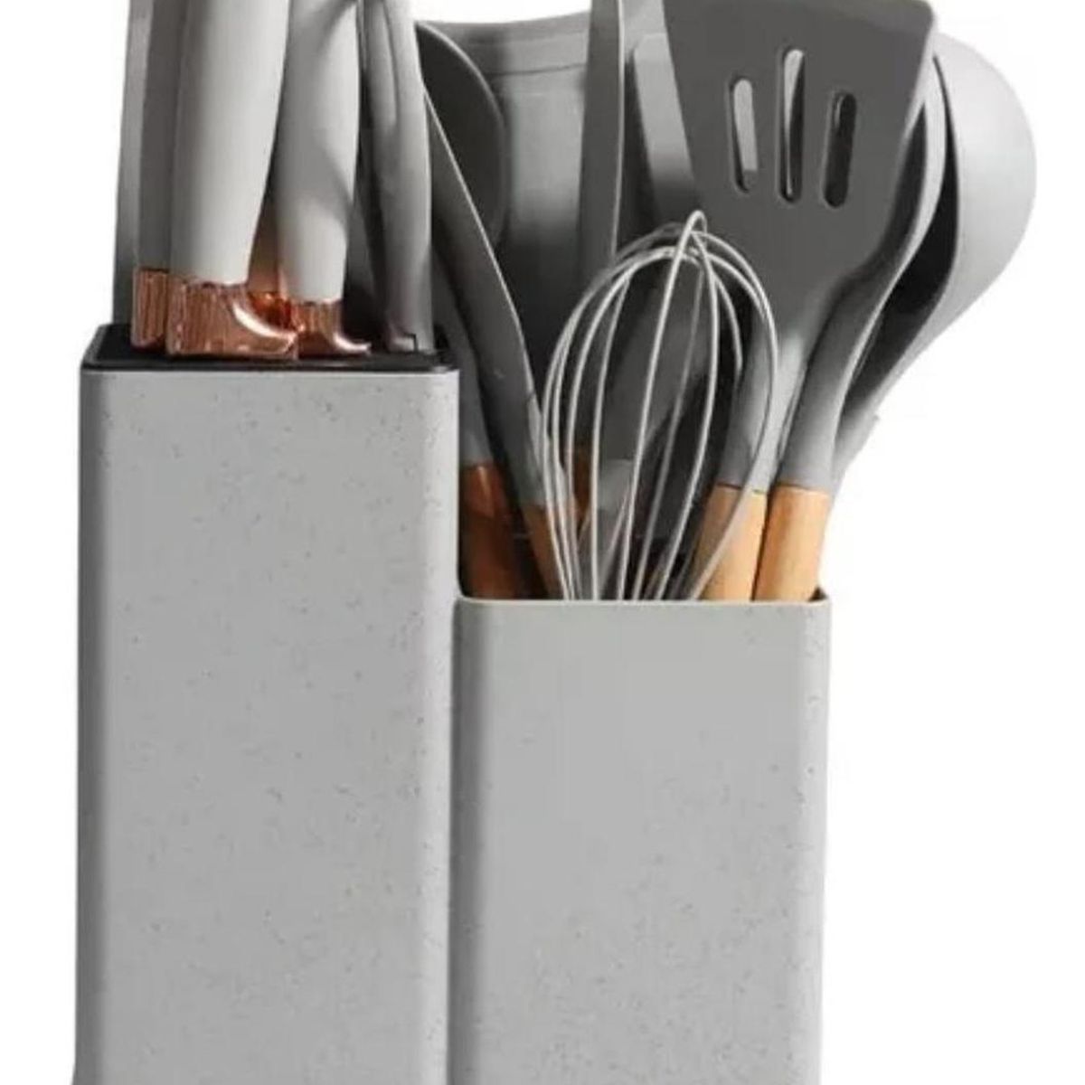 IMPORTCLICK - Set 19 Utensilios Cocina Silicona Acero Inoxidable Gris