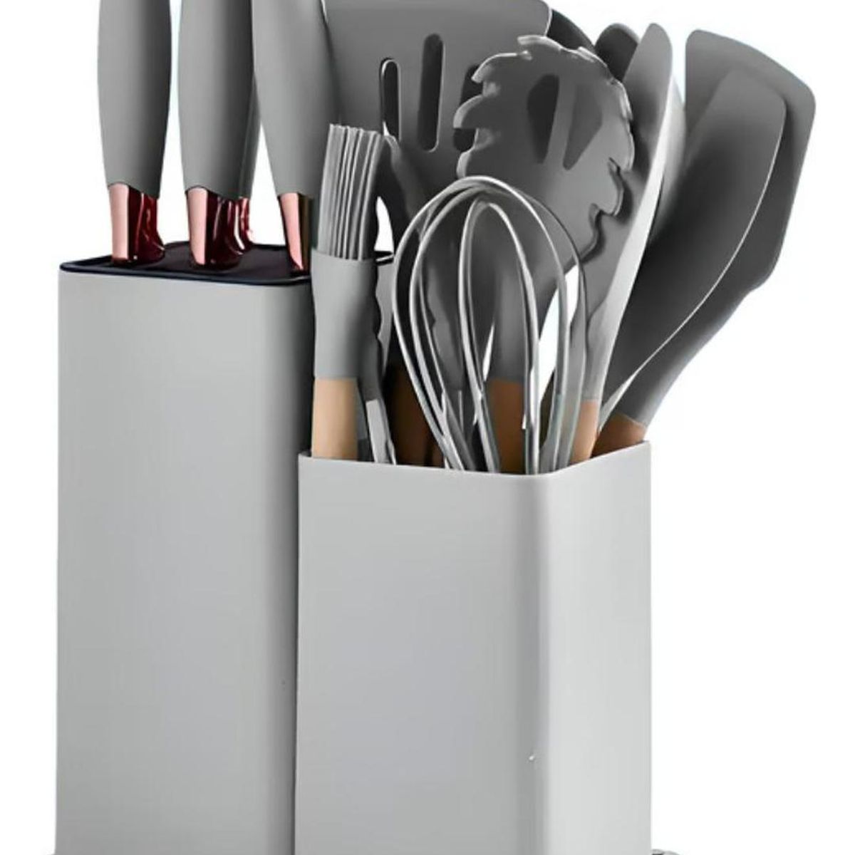 IMPORTCLICK - Set 19 Utensilios Cocina Silicona Acero Inoxidable Gris