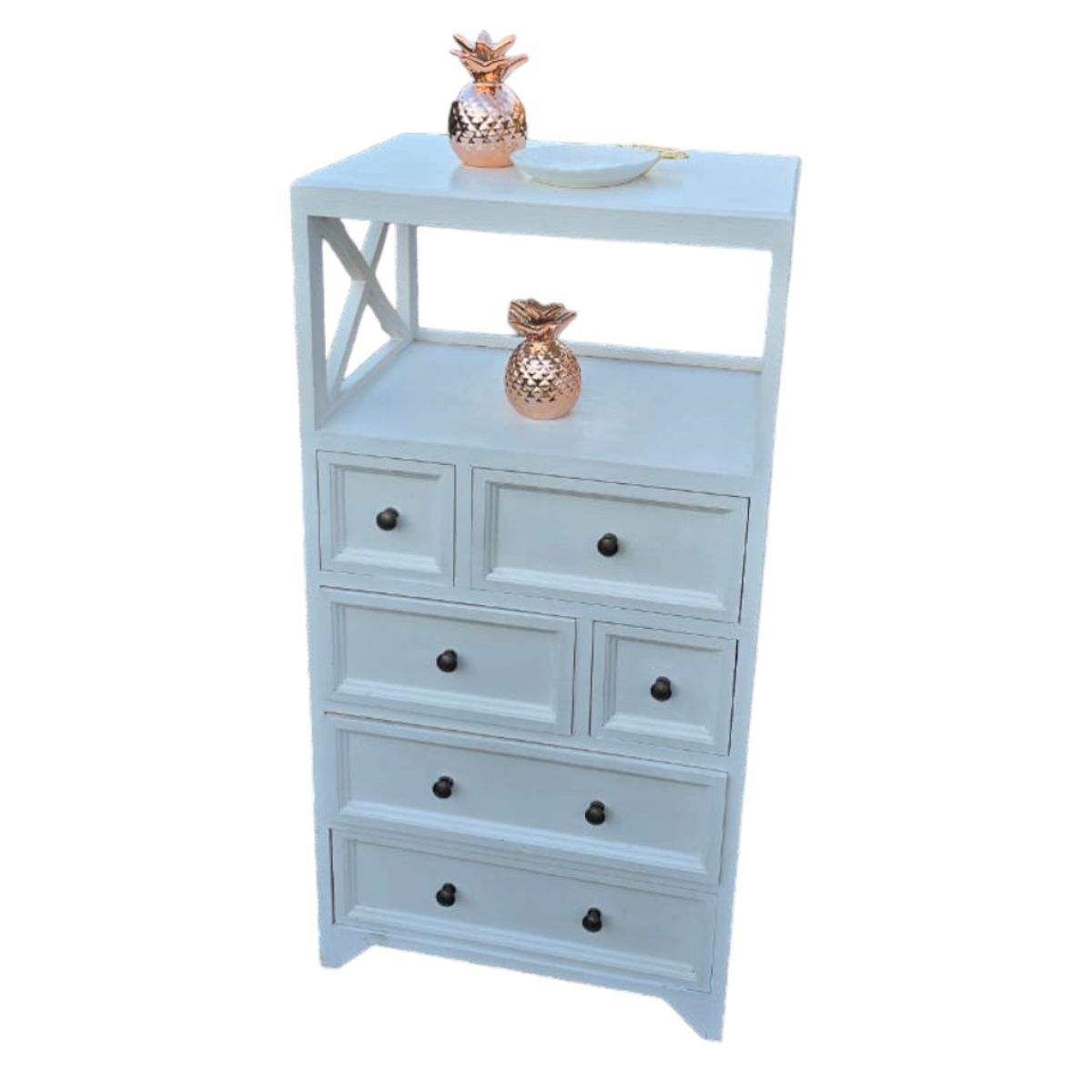 GENERICO - MUEBLE MADERA SHABBY CHIC BLANCO CON 6 CAJONES